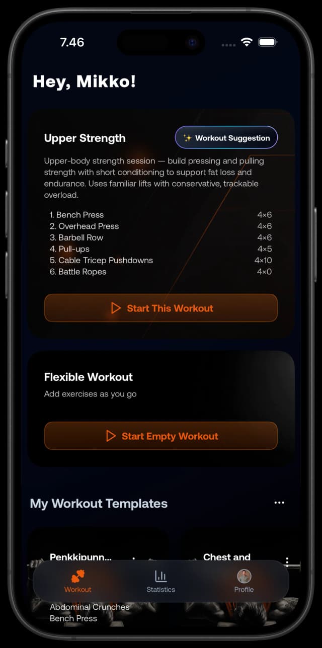 AI-Powered Workouts feature preview