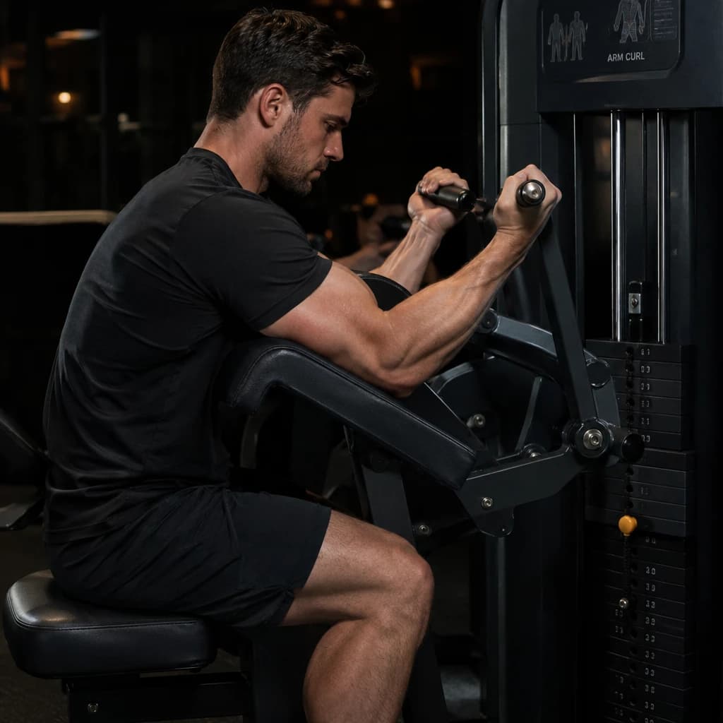 Machine Preacher Curl exercise demonstration