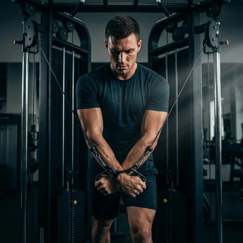 High-to-Low Cable Crossover exercise demonstration